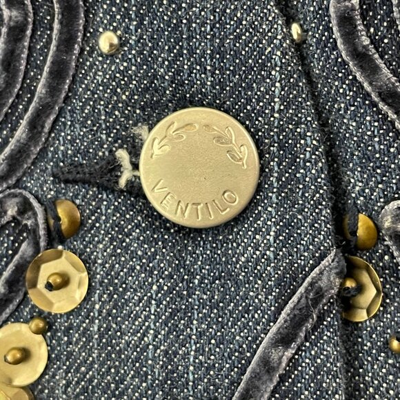 Armand Ventilo Embellished Denim Vest Studs Rivet Beads Applique Western Boho - Picture 11 of 16